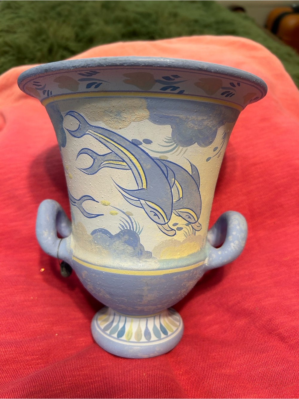 Hand-Painted Blue Dolphin Ceramic Urn Vase - Home Art